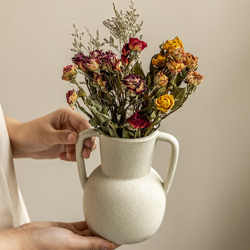 Textured Pottery Vase With Handles