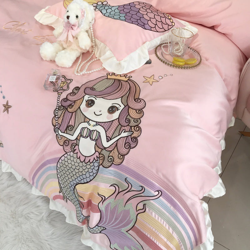 Mermaid Embroidered Cotton 4 Piece Bedding Set