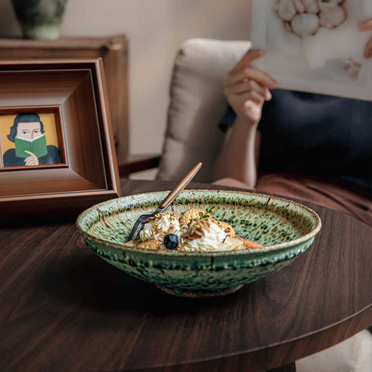 Green Color Glazed Stoneware Bowl