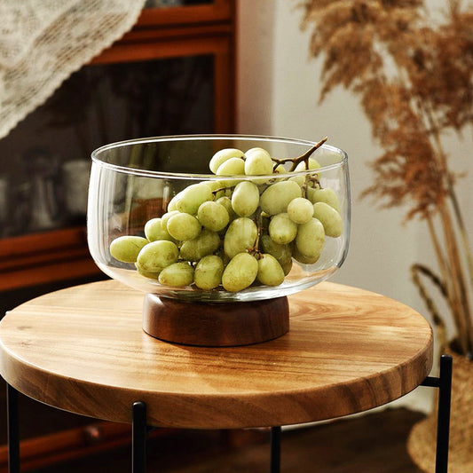 Glass Serving Bowl With Wooden Base