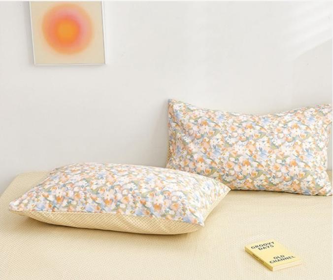 Cotton Floral Print Pastel Yellow Bedding Set