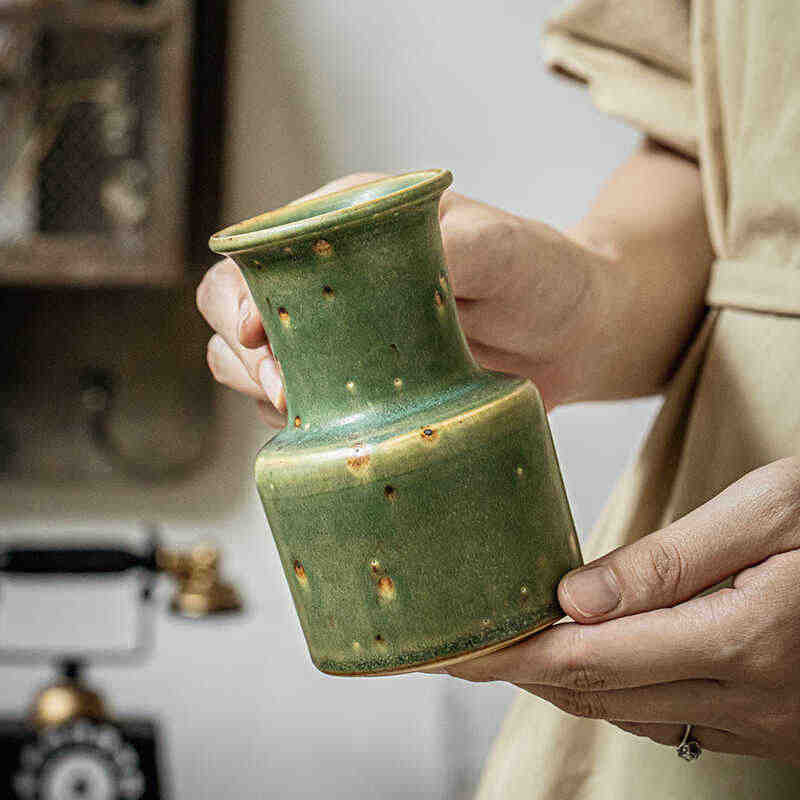 Spotted Stoneware Green Vase