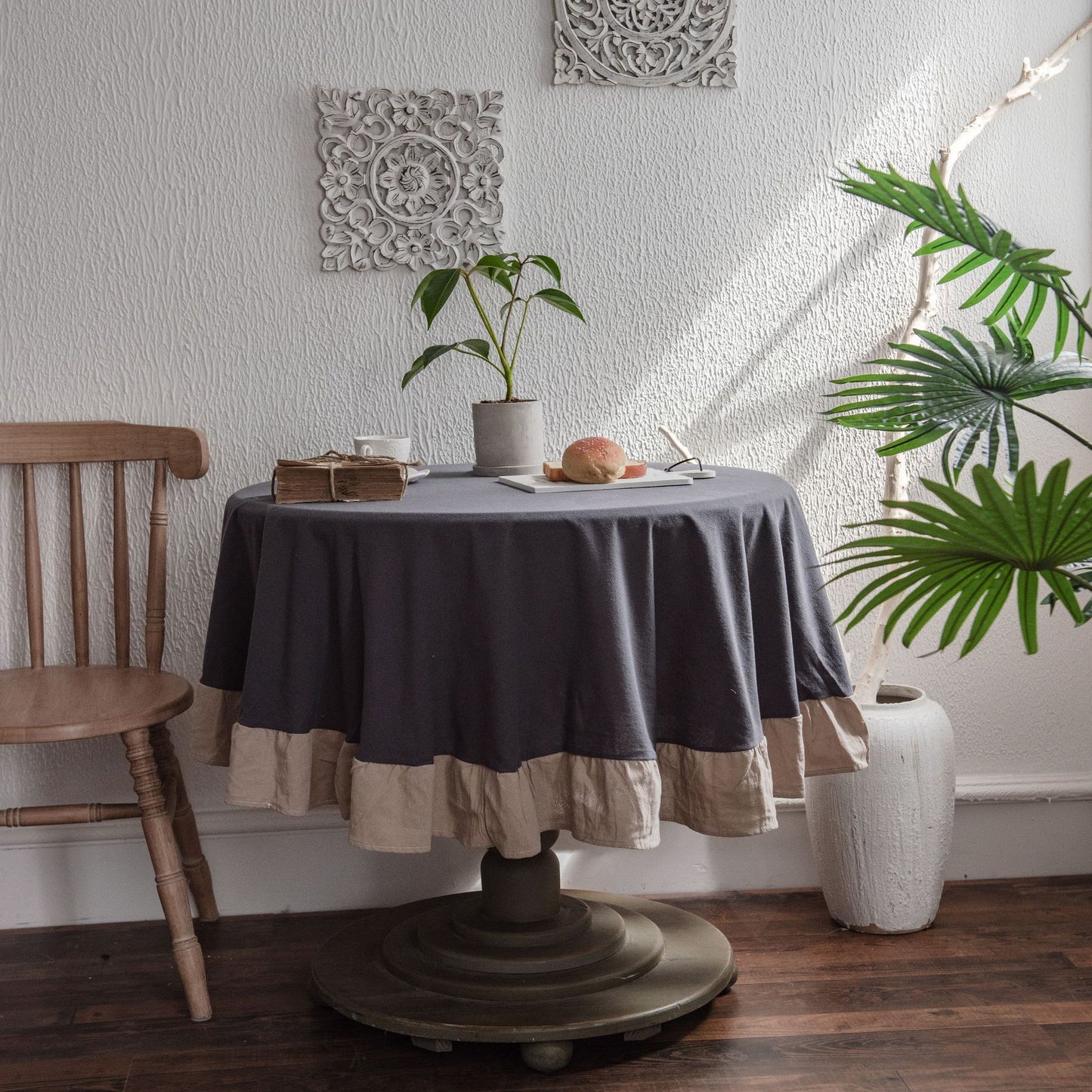 Linen Blend Tablecloth With Ruffle Edge