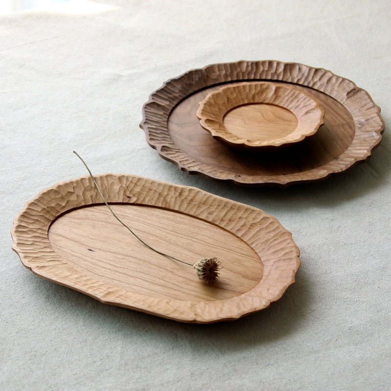 Handcarved Japanese Wooden Plates