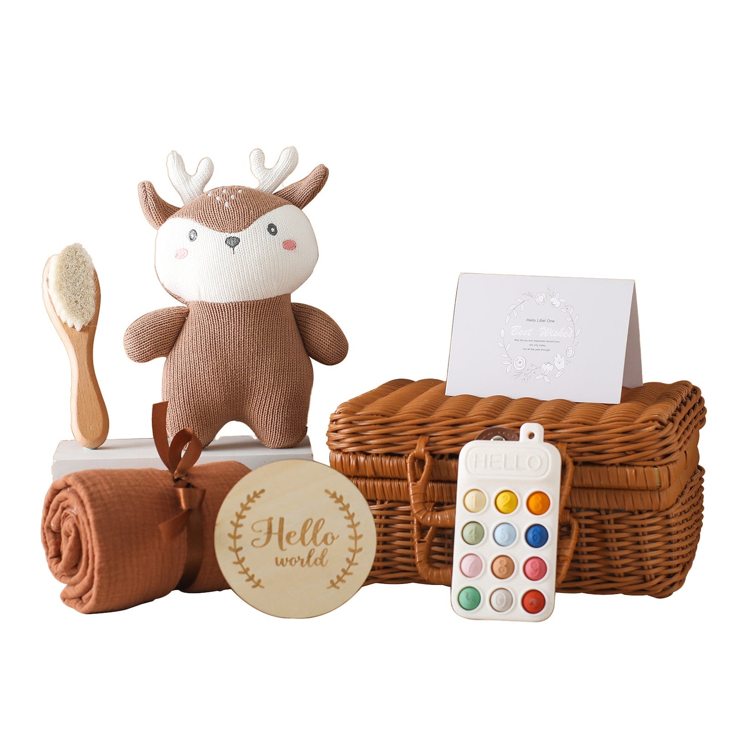 Baby Gift Set With Rattan Case