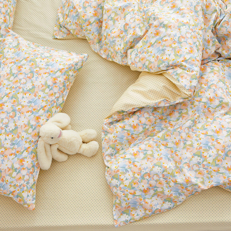 Cotton Floral Print Pastel Yellow Bedding Set